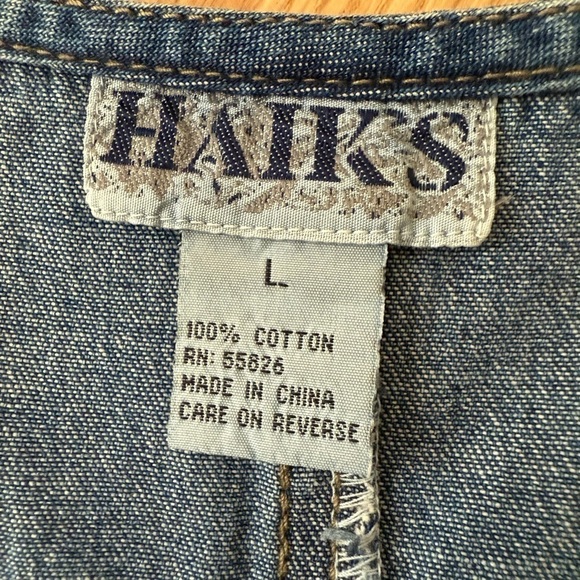 Vintage Haik's Denim Modest Patchwork Hearts Maxi Dress Buckle Straps Sz Large - Picture 2 of 14